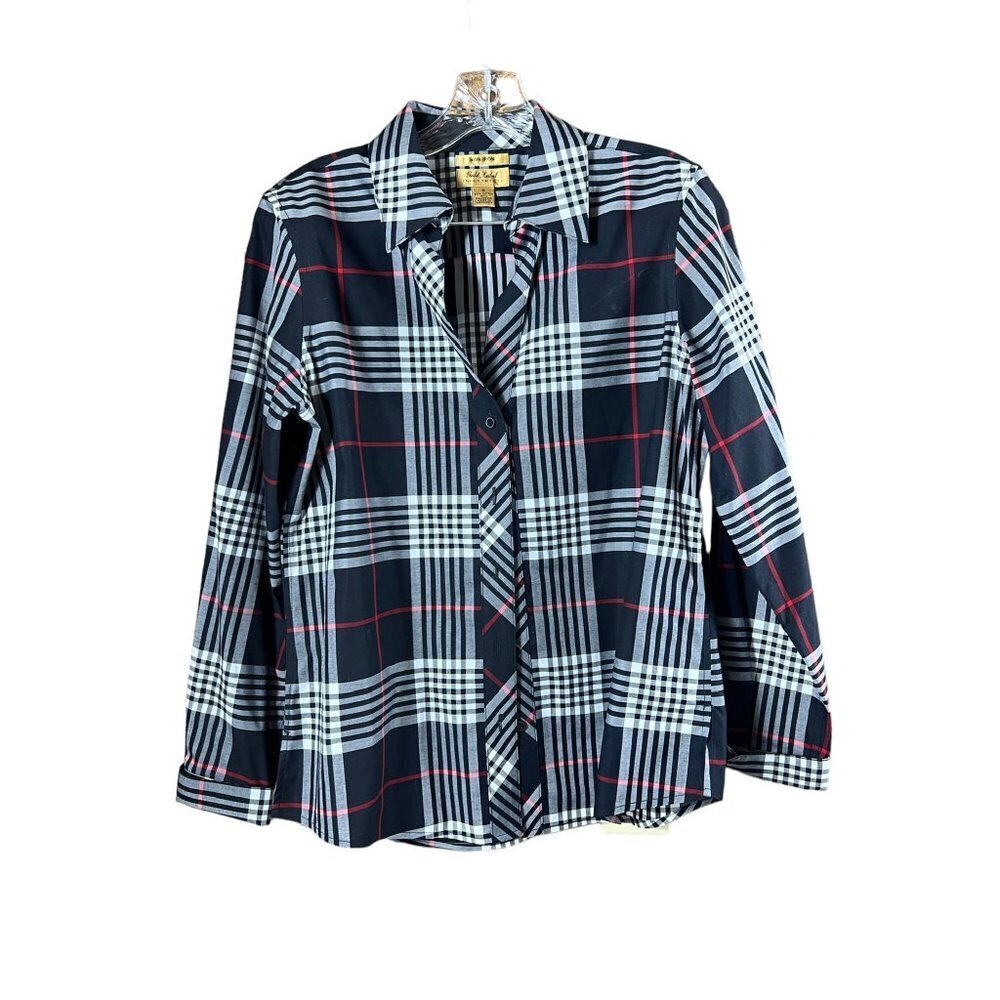 Gold Label Investments Women's Black Plaid Buttoned Down Top